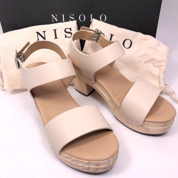 NEW OpBx Nisolo Open Toe Clogs Wooden Heel Sandals Shoes Platform Size 6.5 Bone - Picture 3 of 16